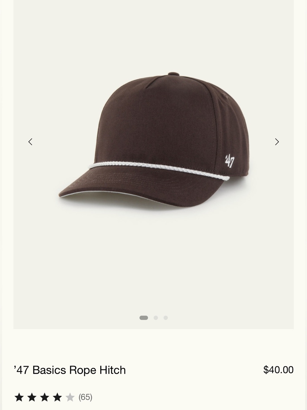47 Brown Cap with White Rope Trim